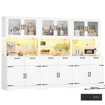 71'' Tall Farmhouse Pantry Cabinet with 6 Drawers and 12 Doors, 3 Piece Set