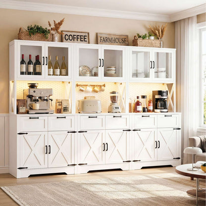 71'' Tall Farmhouse Pantry Cabinet with 6 Drawers and 12 Doors, 3 Piece Set
