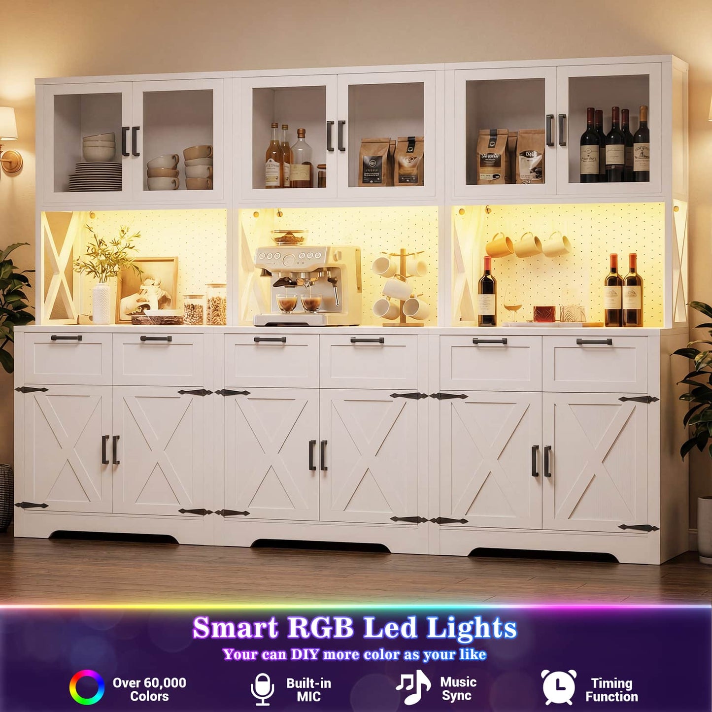 71'' Tall Farmhouse Pantry Cabinet with 6 Drawers and 12 Doors, 3 Piece Set
