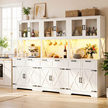 71'' Tall Farmhouse Pantry Cabinet with 6 Drawers and 12 Doors, 3 Piece Set