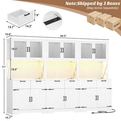 71'' Tall Farmhouse Pantry Cabinet with 6 Drawers and 12 Doors, 3 Piece Set