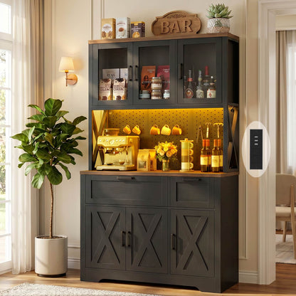71'' Tall Farmhouse Pantry Storage Cabinet with Drawers, Charging Station, and Adjustable Shelves