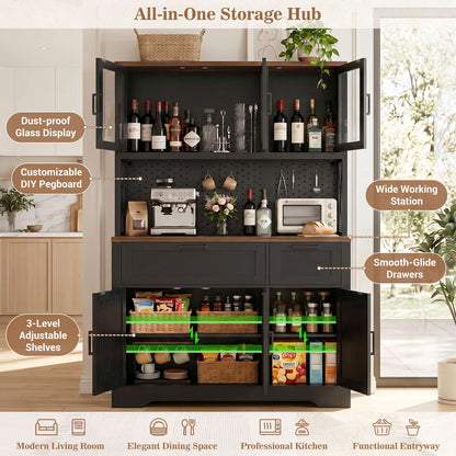 71'' Tall Farmhouse Pantry Storage Cabinet with Drawers, Charging Station, and Adjustable Shelves