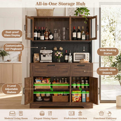71'' Tall Farmhouse Pantry Storage Cabinet with Drawers, Charging Station, and Adjustable Shelves