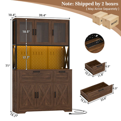 71'' Tall Farmhouse Pantry Storage Cabinet with Drawers, Charging Station, and Adjustable Shelves