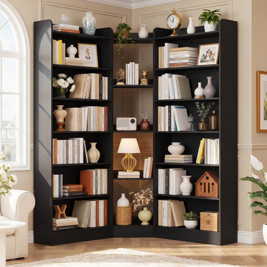 71.3'' Tall Corner Bookcase, 7-Tier L-Shaped Bookshelf with Adjustable Shelves