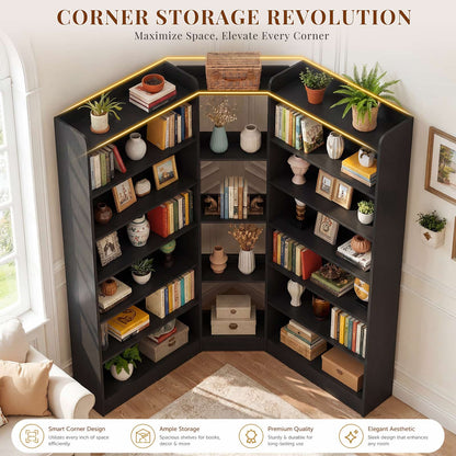 71.3'' Tall Corner Bookcase, 7-Tier L-Shaped Bookshelf with Adjustable Shelves