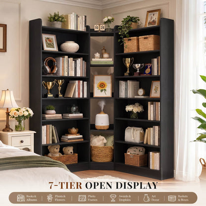 71.3'' Tall Corner Bookcase, 7-Tier L-Shaped Bookshelf with Adjustable Shelves
