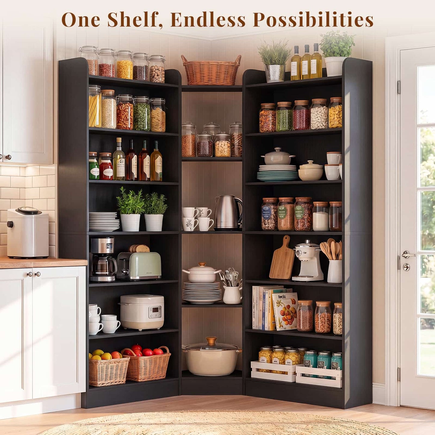 71.3'' Tall Corner Bookcase, 7-Tier L-Shaped Bookshelf with Adjustable Shelves