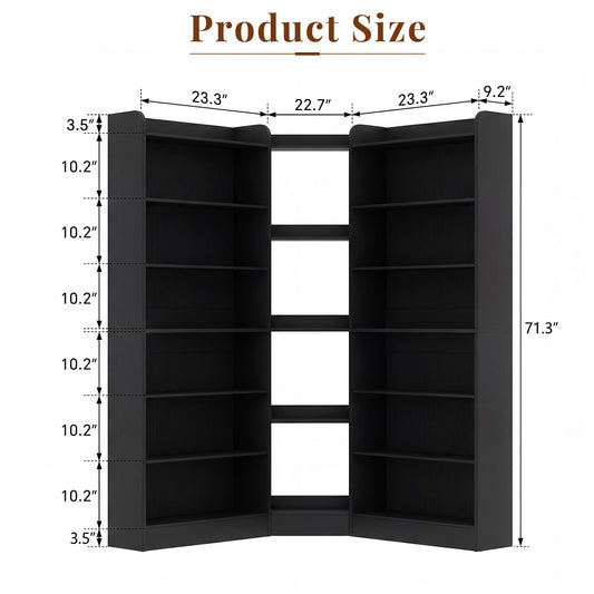 71.3'' Tall Corner Bookcase, 7-Tier L-Shaped Bookshelf with Adjustable Shelves