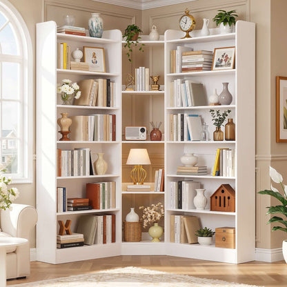71.3'' Tall Corner Bookcase, 7-Tier L-Shaped Bookshelf with Adjustable Shelves