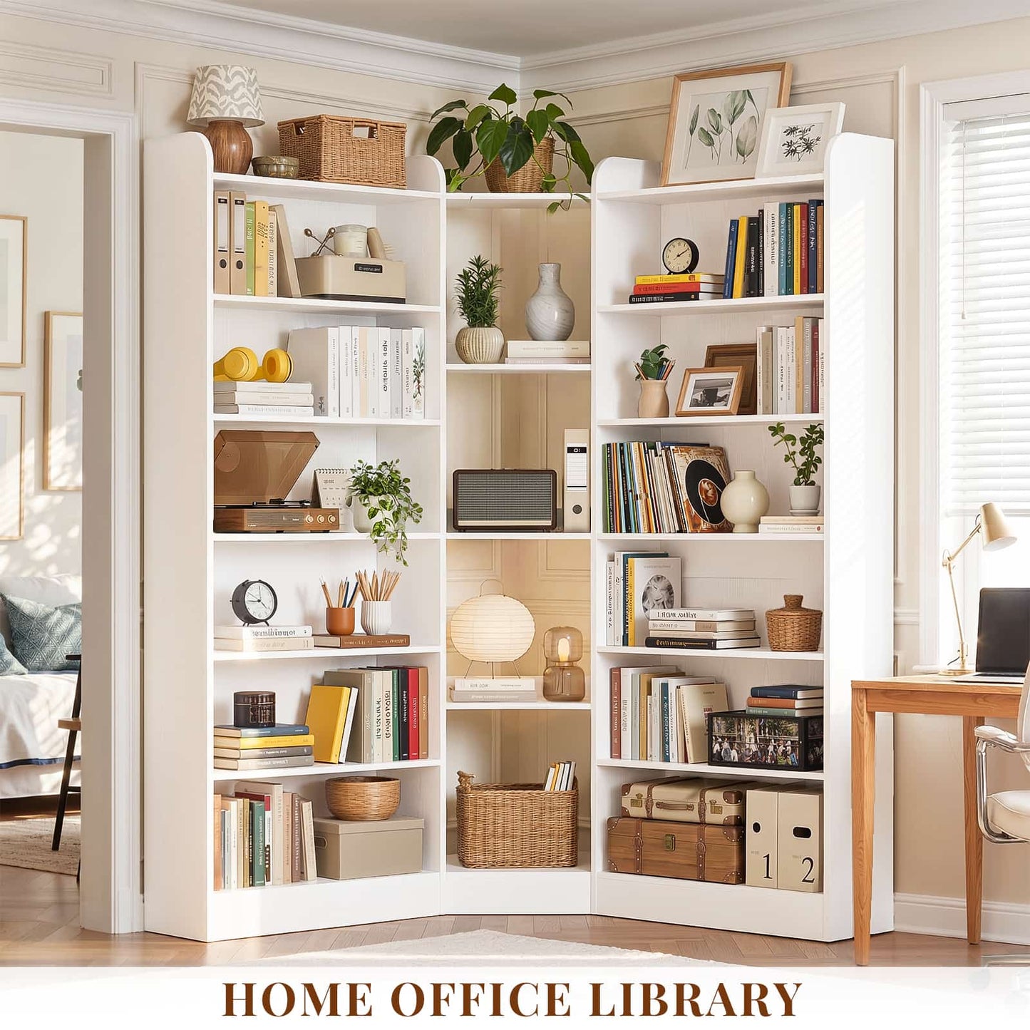 71.3'' Tall Corner Bookcase, 7-Tier L-Shaped Bookshelf with Adjustable Shelves
