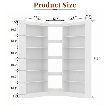 71.3'' Tall Corner Bookcase, 7-Tier L-Shaped Bookshelf with Adjustable Shelves