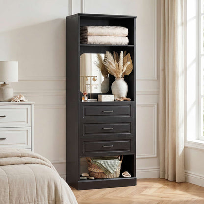 25'' Upgraded Style Closet Organizer with 3 Drawers and Mirror