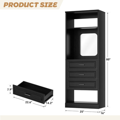 25'' Upgraded Style Closet Organizer with 3 Drawers and Mirror