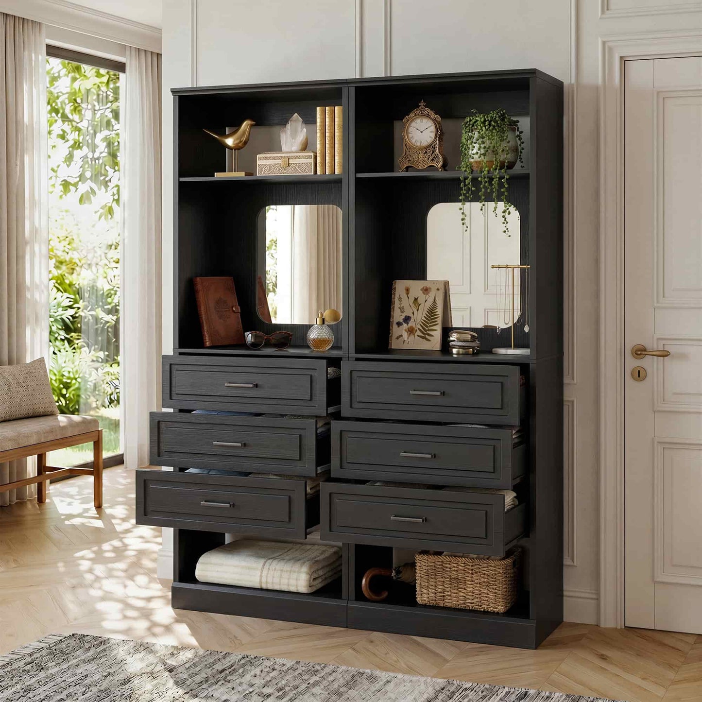 25'' Upgraded Style Closet Organizer with 3 Drawers and Mirror
