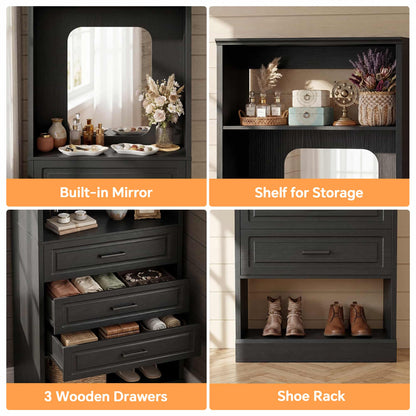 25'' Upgraded Style Closet Organizer with 3 Drawers and Mirror