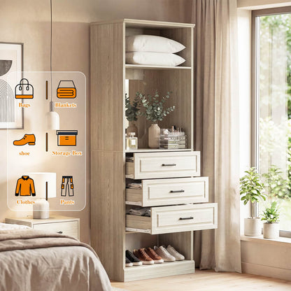 25'' Upgraded Style Closet Organizer with 3 Drawers and Mirror