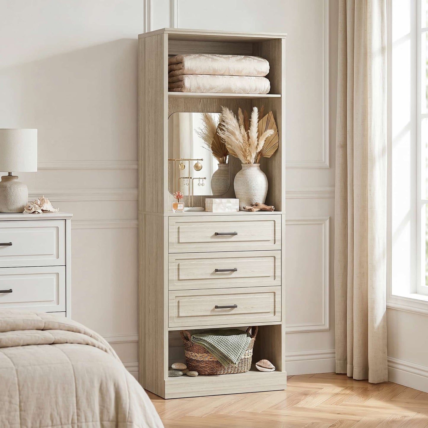 25'' Upgraded Style Closet Organizer with 3 Drawers and Mirror