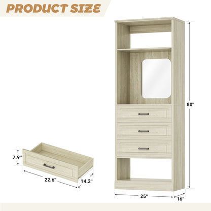 25'' Upgraded Style Closet Organizer with 3 Drawers and Mirror