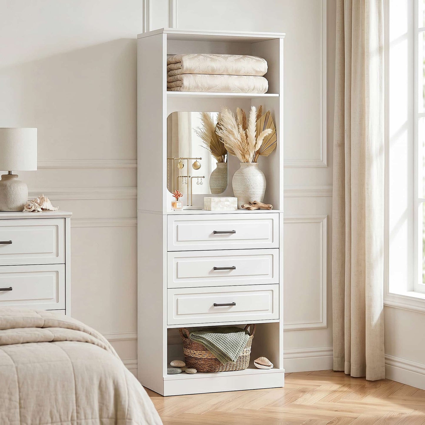 25'' Upgraded Style Closet Organizer with 3 Drawers and Mirror