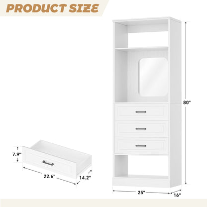 25'' Upgraded Style Closet Organizer with 3 Drawers and Mirror