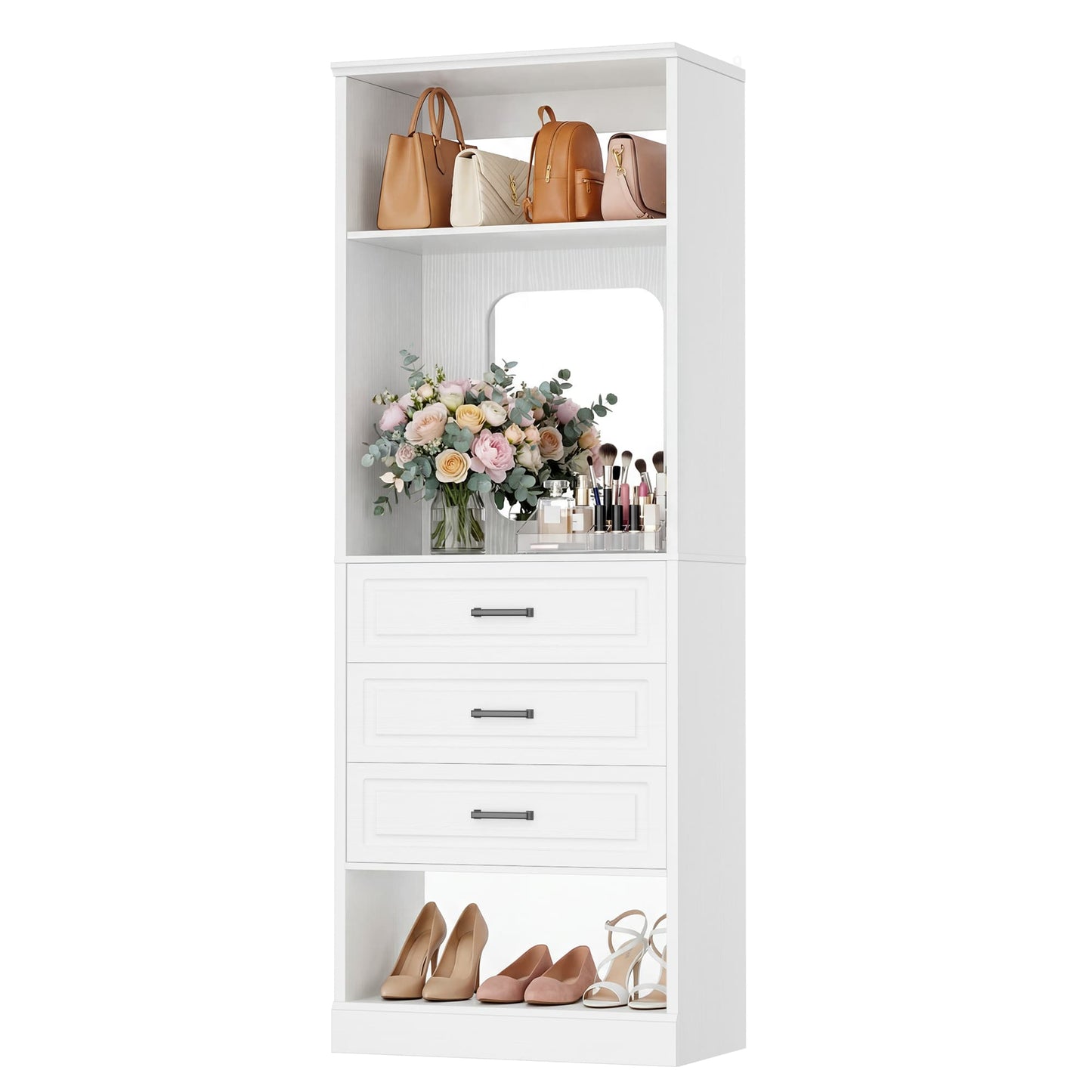 25'' Upgraded Style Closet Organizer with 3 Drawers and Mirror
