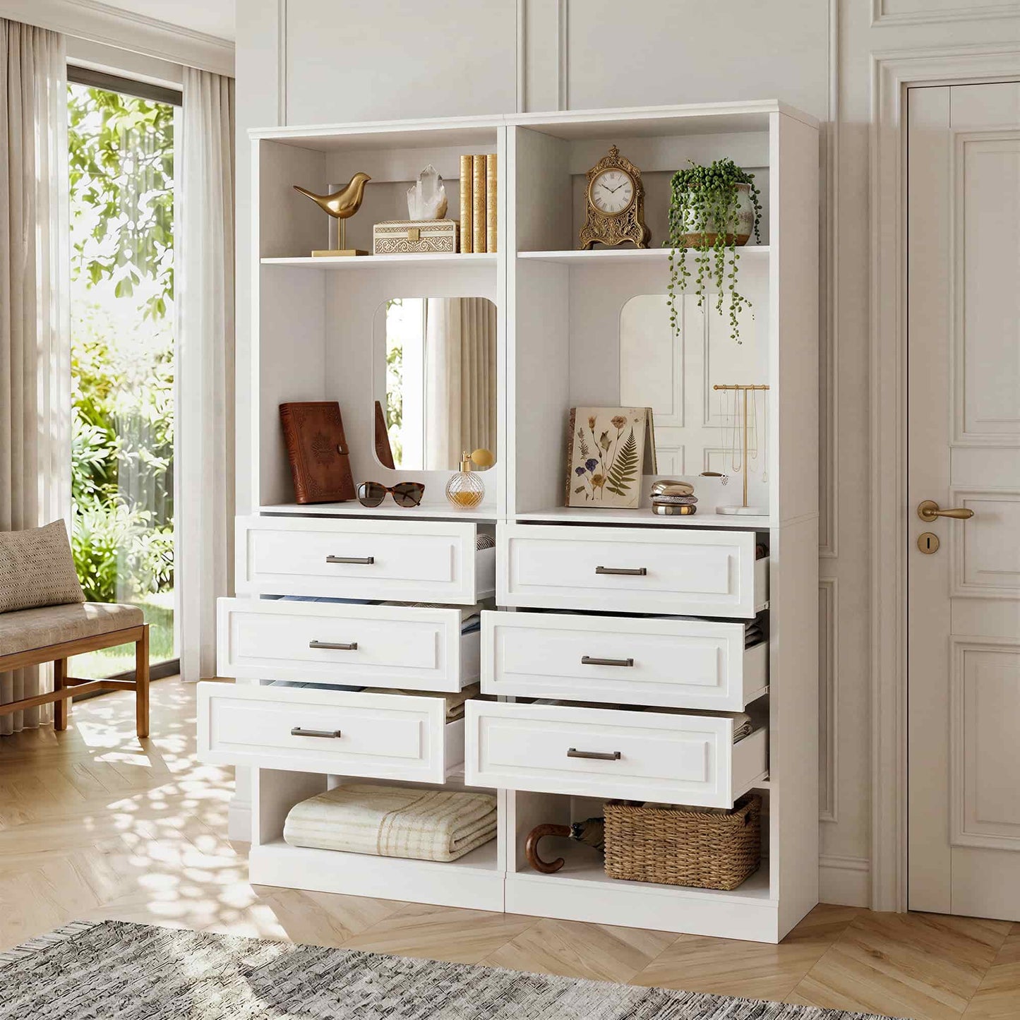 25'' Upgraded Style Closet Organizer with 3 Drawers and Mirror
