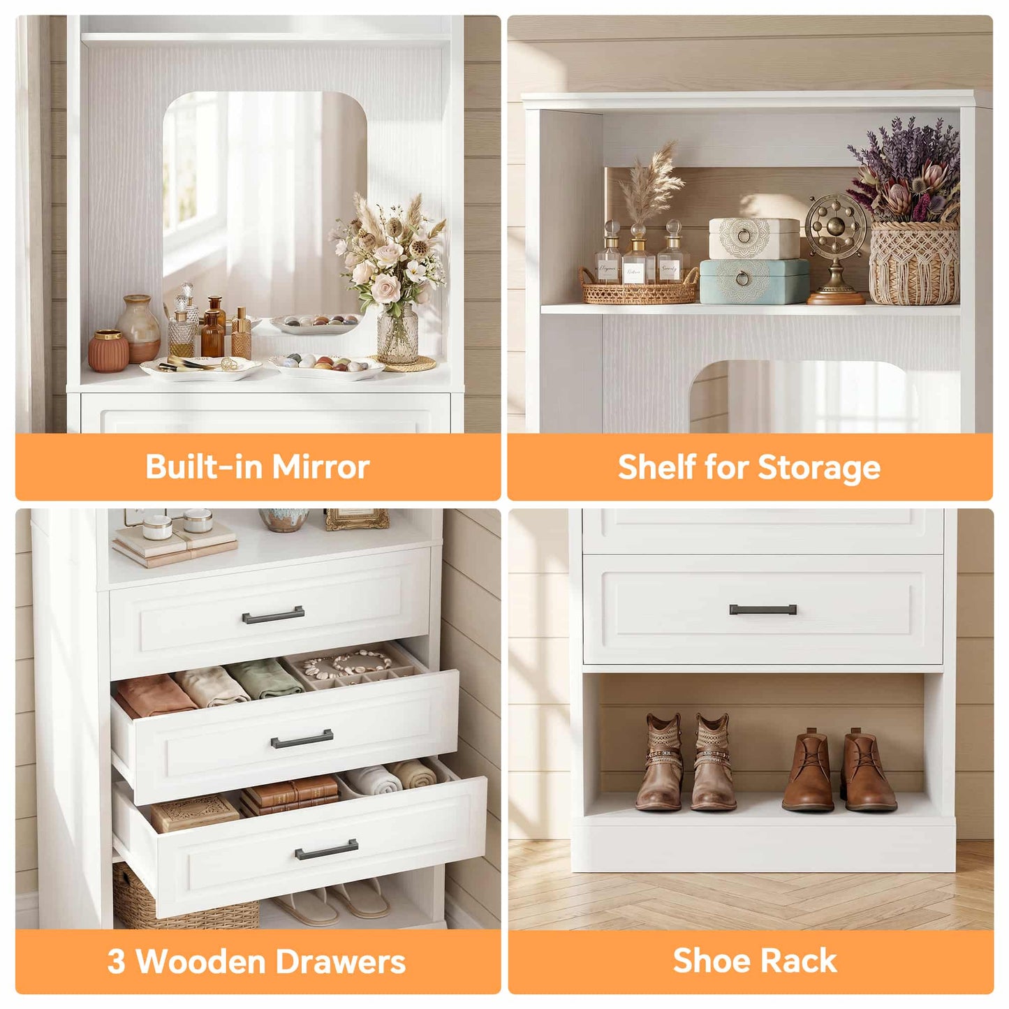 25'' Upgraded Style Closet Organizer with 3 Drawers and Mirror
