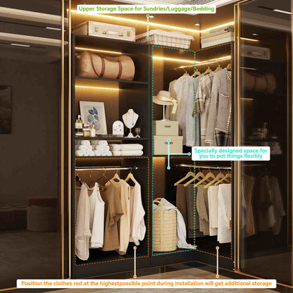 56.5'' x 31.5 Corner Closet Organizer and Storage System with 4 Hanging Rods and Shelves