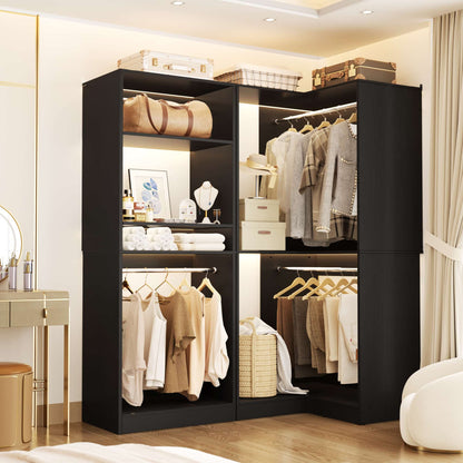 56.5'' x 31.5 Corner Closet Organizer and Storage System with 4 Hanging Rods and Shelves