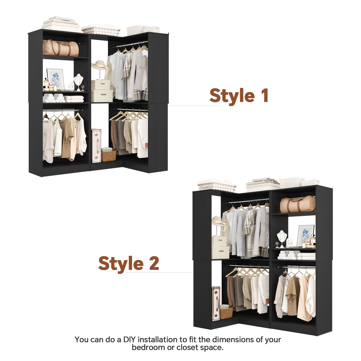56.5'' x 31.5 Corner Closet Organizer and Storage System with 4 Hanging Rods and Shelves