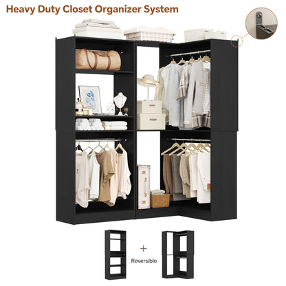 56.5'' x 31.5 Corner Closet Organizer and Storage System with 4 Hanging Rods and Shelves