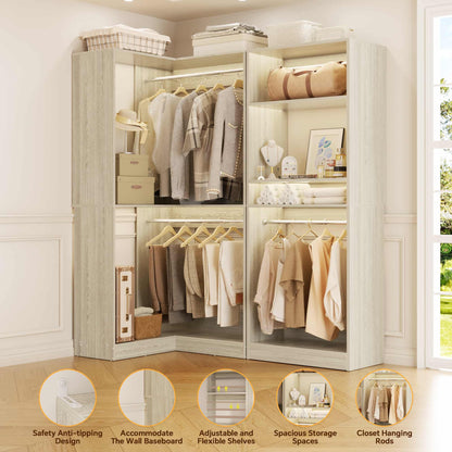 56.5'' x 31.5 Corner Closet Organizer and Storage System with 4 Hanging Rods and Shelves