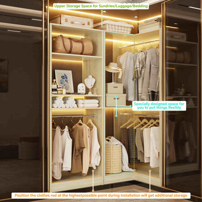56.5'' x 31.5 Corner Closet Organizer and Storage System with 4 Hanging Rods and Shelves