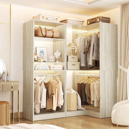 56.5'' x 31.5 Corner Closet Organizer and Storage System with 4 Hanging Rods and Shelves