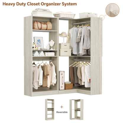 56.5'' x 31.5 Corner Closet Organizer and Storage System with 4 Hanging Rods and Shelves