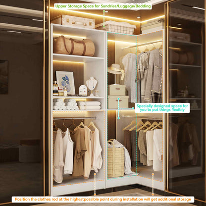 56.5'' x 31.5 Corner Closet Organizer and Storage System with 4 Hanging Rods and Shelves