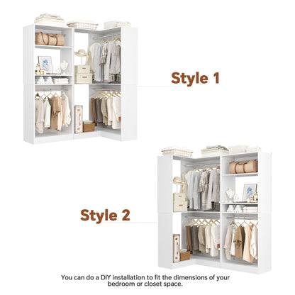 56.5'' x 31.5 Corner Closet Organizer and Storage System with 4 Hanging Rods and Shelves