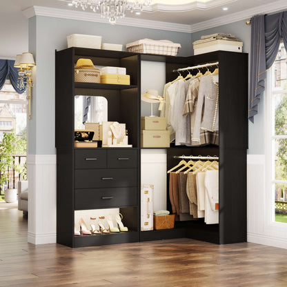 Freestanding 56.5 Inch Corner Closet Organizer System with 4 Drawers and 4 Hanging Rods