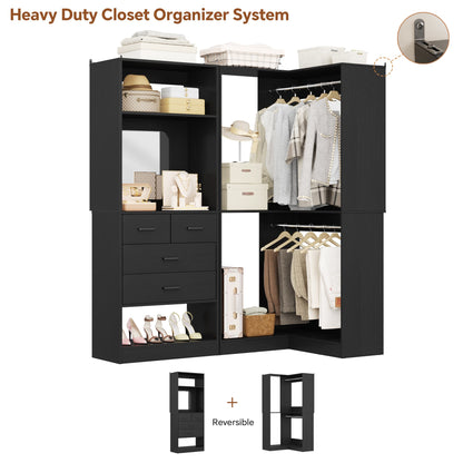 Freestanding 56.5 Inch Corner Closet Organizer System with 4 Drawers and 4 Hanging Rods