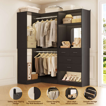 Freestanding 56.5 Inch Corner Closet Organizer System with 4 Drawers and 4 Hanging Rods
