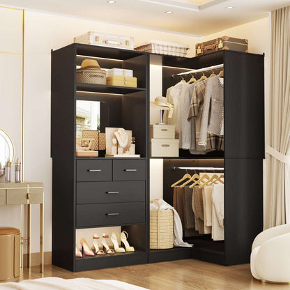 Freestanding 56.5 Inch Corner Closet Organizer System with 4 Drawers and 4 Hanging Rods