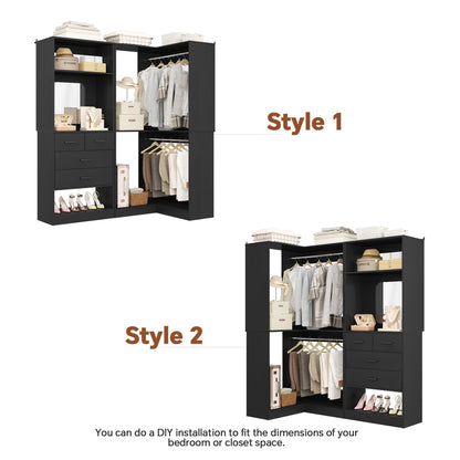 Freestanding 56.5 Inch Corner Closet Organizer System with 4 Drawers and 4 Hanging Rods