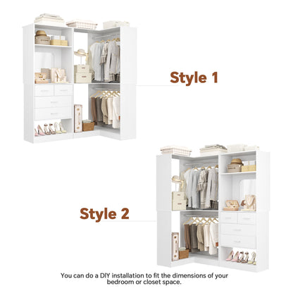 Freestanding 56.5 Inch Corner Closet Organizer System with 4 Drawers and 4 Hanging Rods