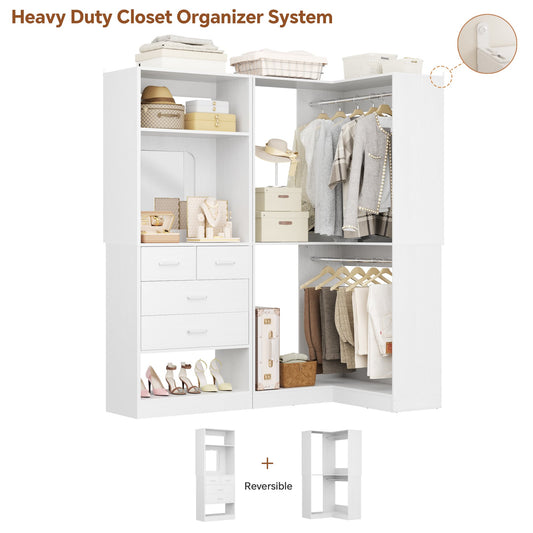 Freestanding 56.5 Inch Corner Closet Organizer System with 4 Drawers and 4 Hanging Rods