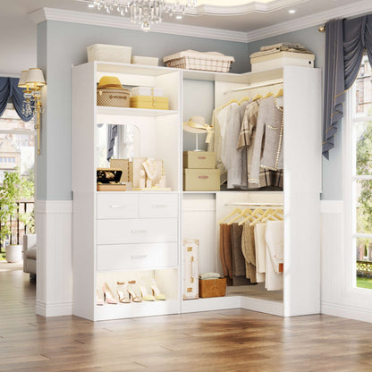 Freestanding 56.5 Inch Corner Closet Organizer System with 4 Drawers and 4 Hanging Rods