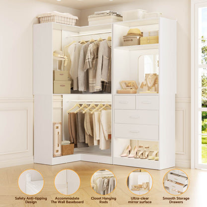 Freestanding 56.5 Inch Corner Closet Organizer System with 4 Drawers and 4 Hanging Rods