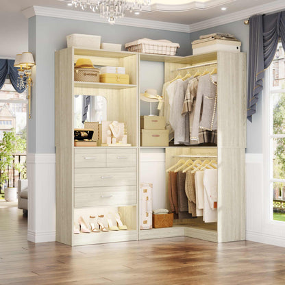 Freestanding 56.5 Inch Corner Closet Organizer System with 4 Drawers and 4 Hanging Rods