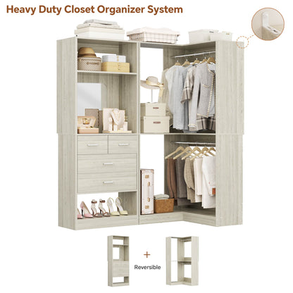 Freestanding 56.5 Inch Corner Closet Organizer System with 4 Drawers and 4 Hanging Rods